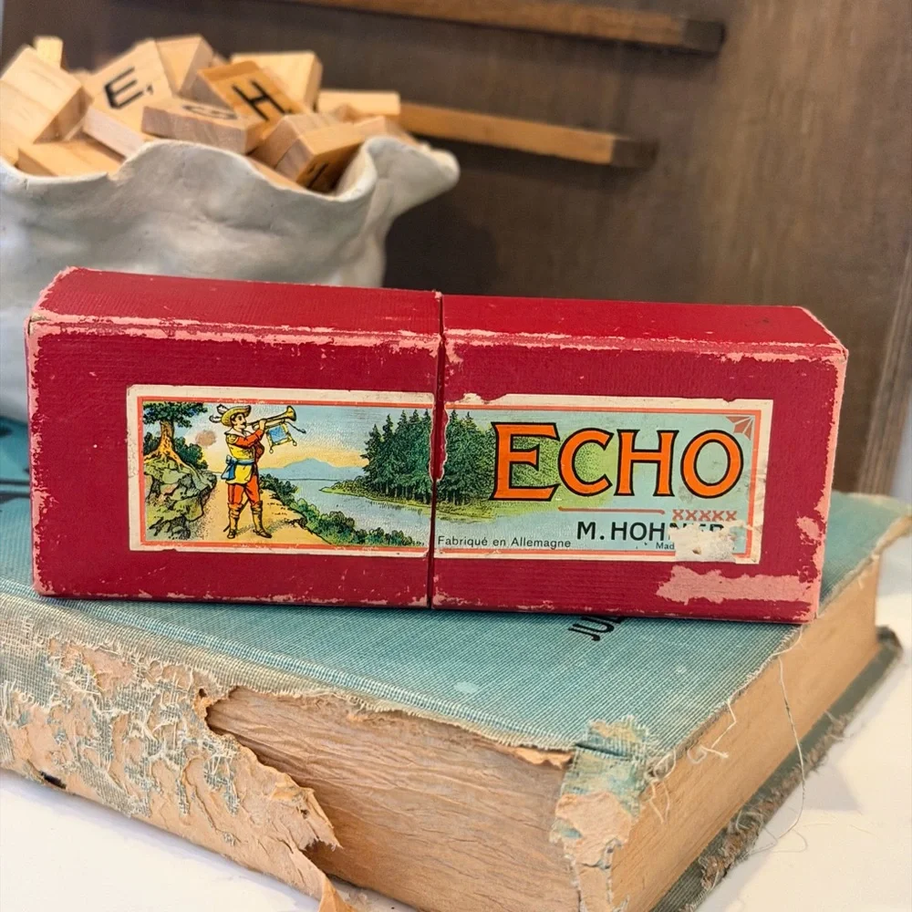 Vintage M. Hohner Echo Diatonic Harmonica. Original Box and Instructions. 5.78”